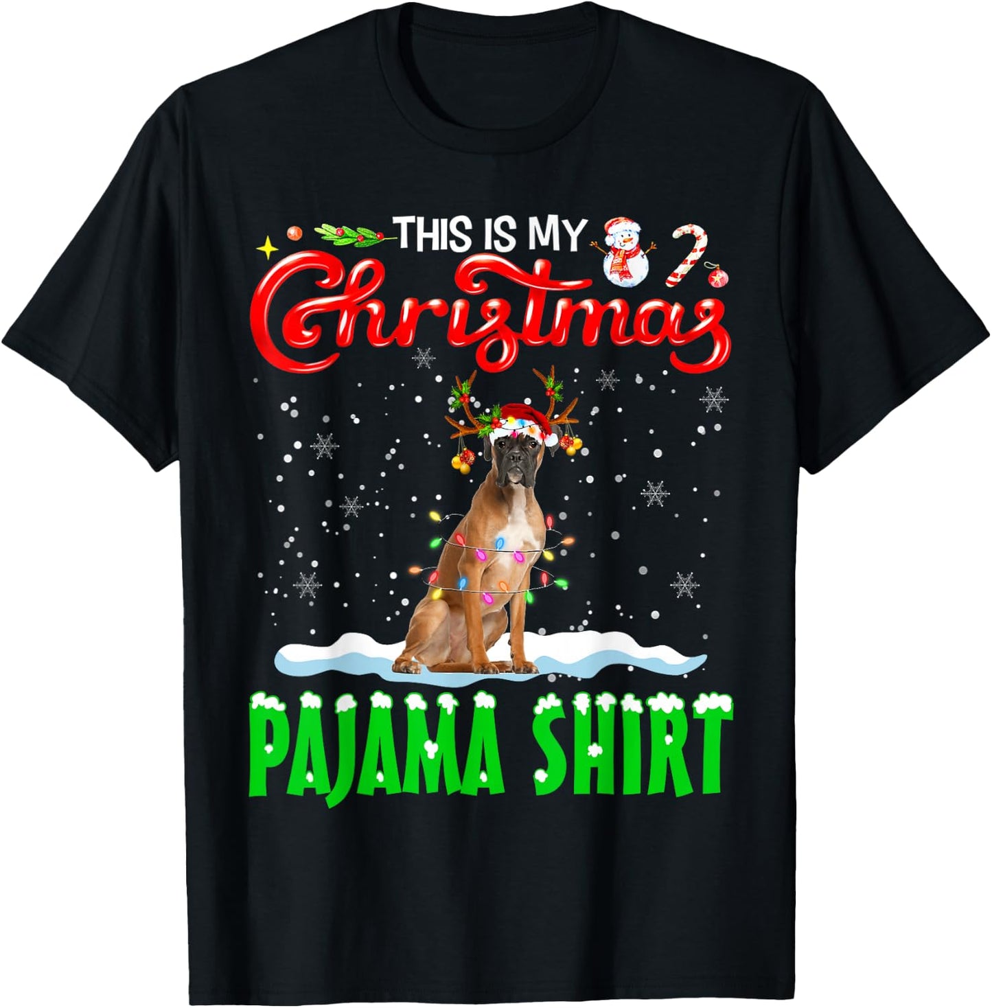 This Is My Christmas Pajama Shirt Boxer Christmas Dog T-Shirt - T-Shirt | Black