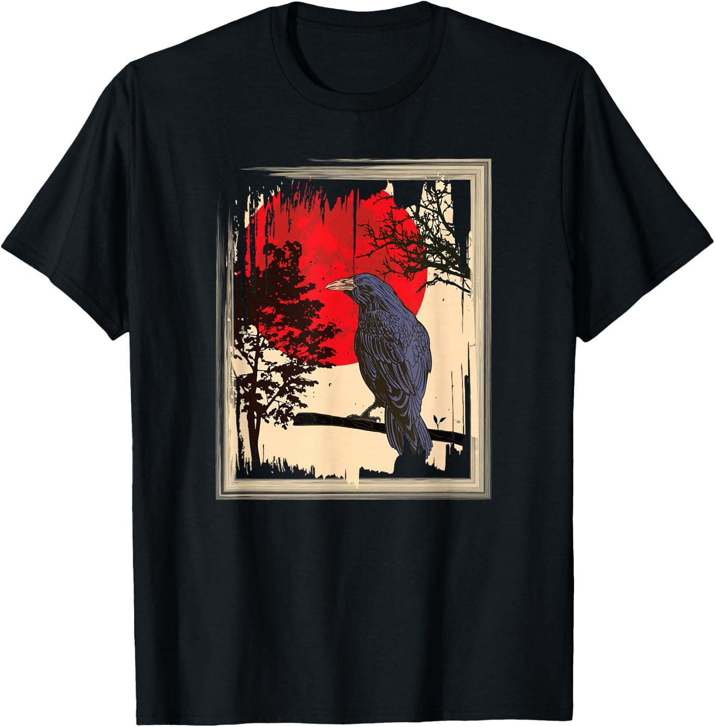 Gothic Red Moon Black Crow T-Shirt - T-Shirt | Black