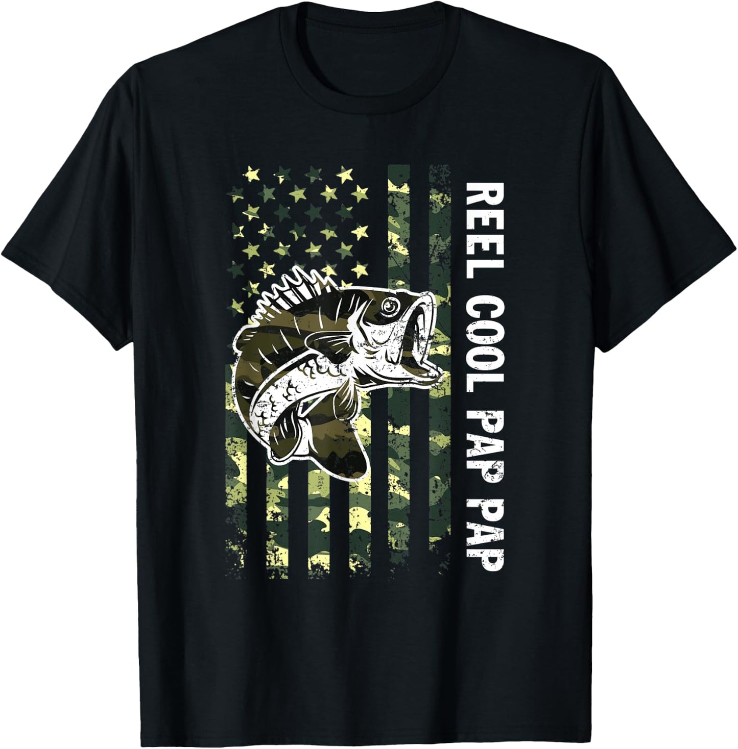 Father's Day Reel Cool Pap Pap Fish Camouflage American Flag T-Shirt - T-Shirt | Black
