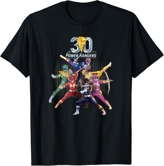 Power Rangers 30th Anniversary Mighty Morphin Vintage Poster Small T-Shirt - T-Shirt | Black