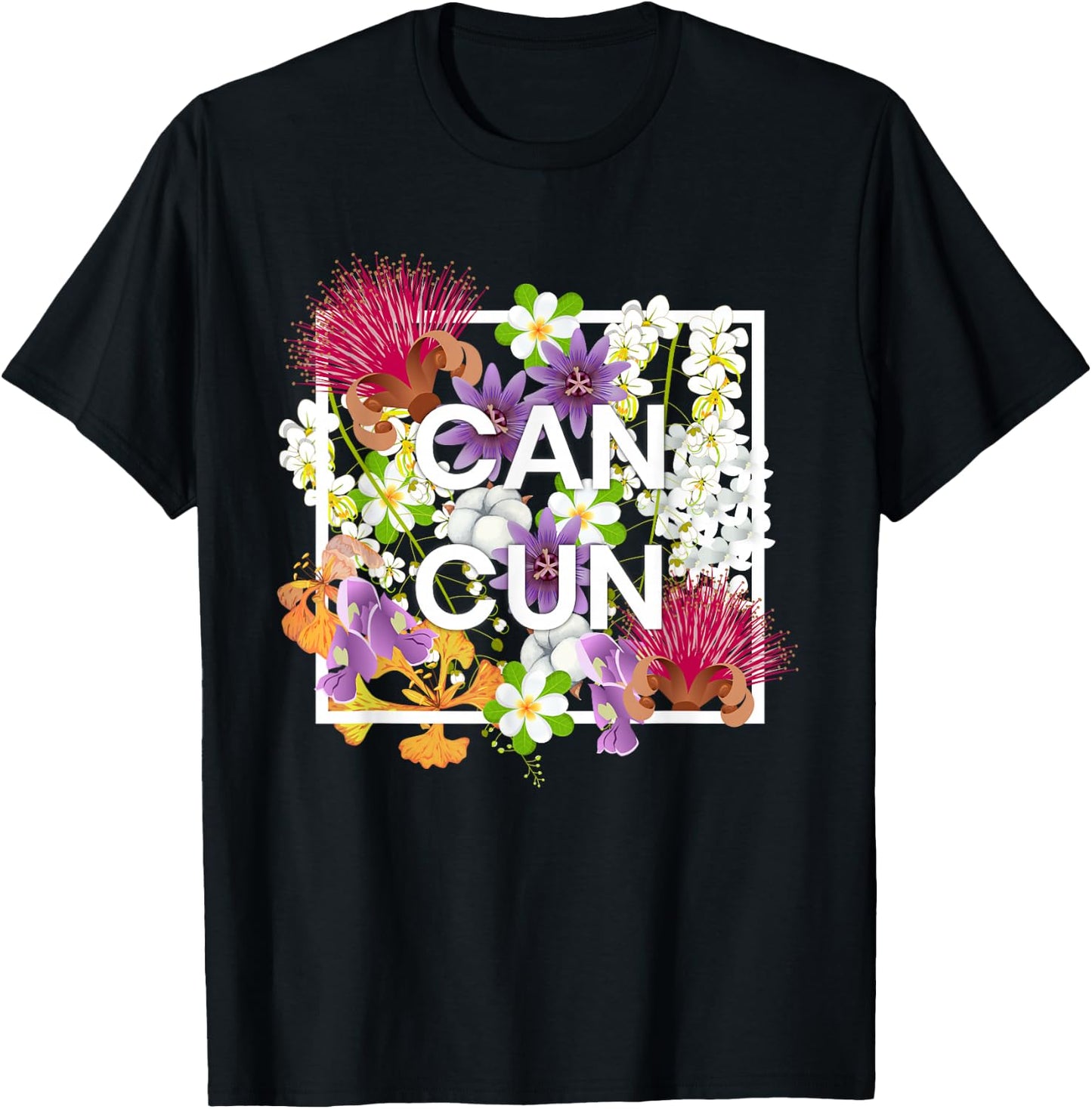 Flowers of Cancun Word Art - Mexican Pride T-Shirt - T-Shirt | Black