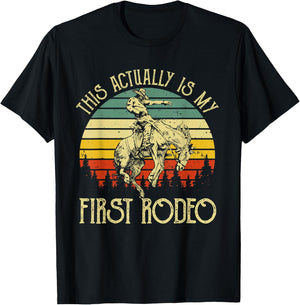This Actually Is My First Rodeo Vintage Cowboy Horse Ride T-Shirt - T-Shirt | Black