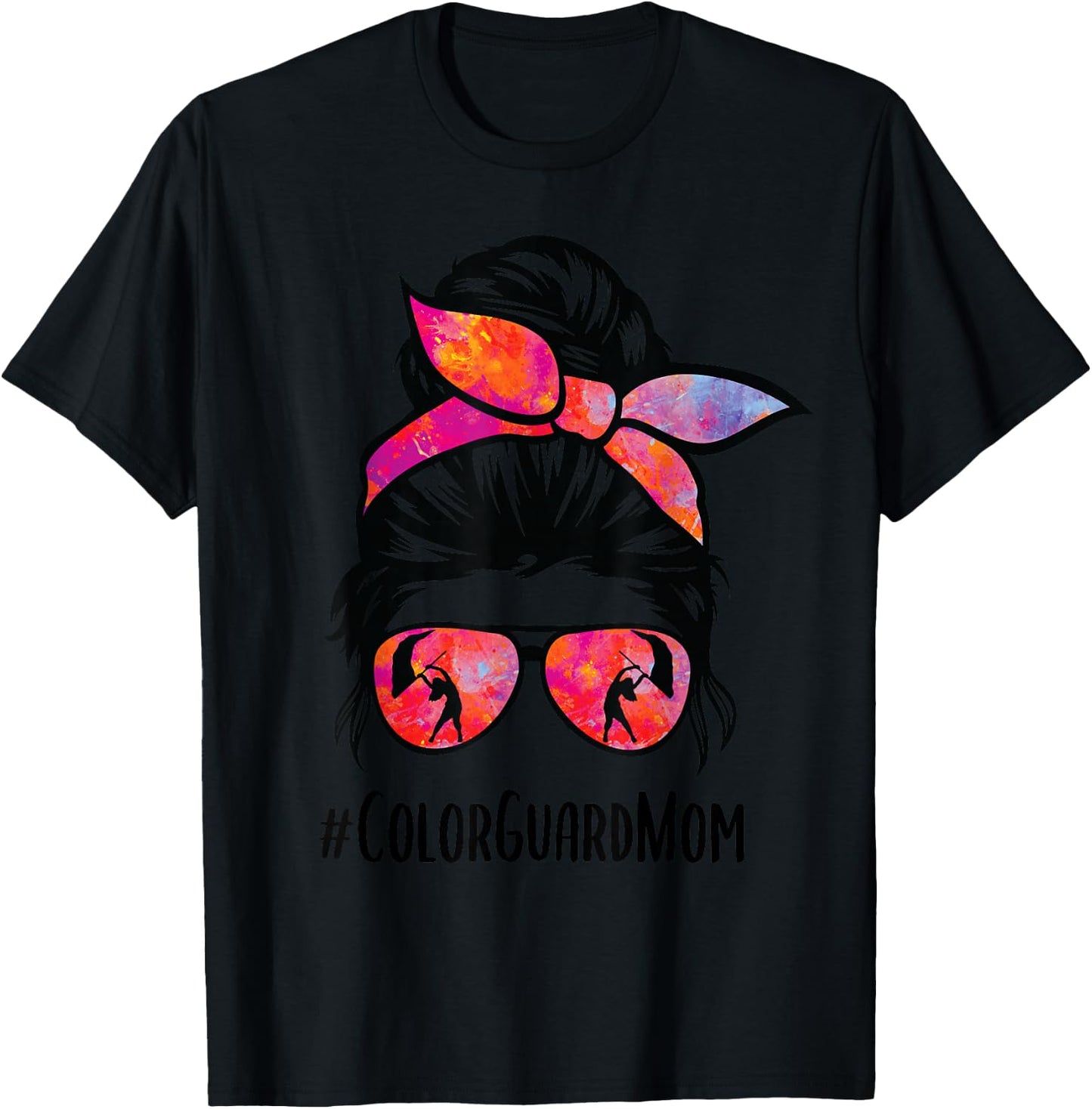 Color Guard Mom messy bun Marching Band School Mommy Mother T-Shirt - T-Shirt | Black