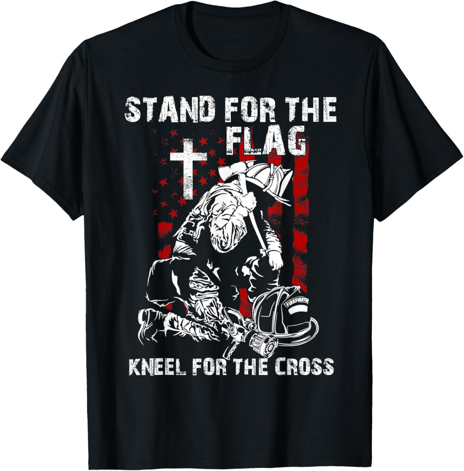 I Stand for the Flag and Kneel for the Cross Shirt USA Flag T-Shirt - T-Shirt | Black