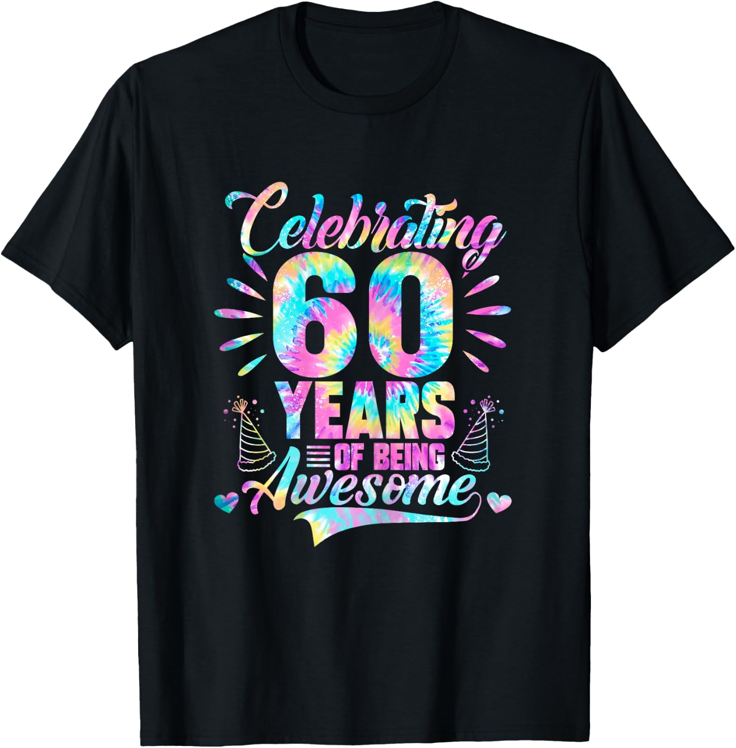 Celebrating 60 Year Of Being Awesome With Tie-dye Graphic T-Shirt - T-Shirt | Black