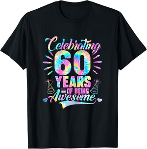 Celebrating 60 Year Of Being Awesome With Tie-dye Graphic T-Shirt - T-Shirt | Black