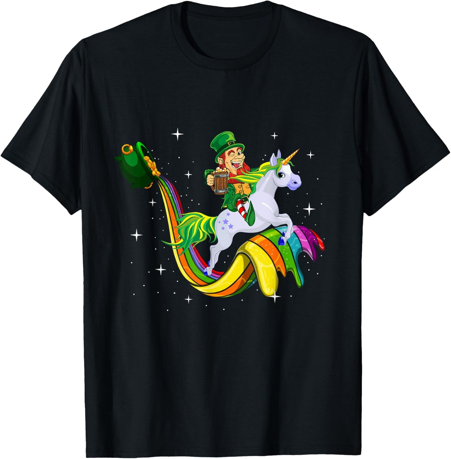 Unicorn St Patricks Day Men Women Lucky Leprechaun Rainbow T-Shirt - T-Shirt | Black