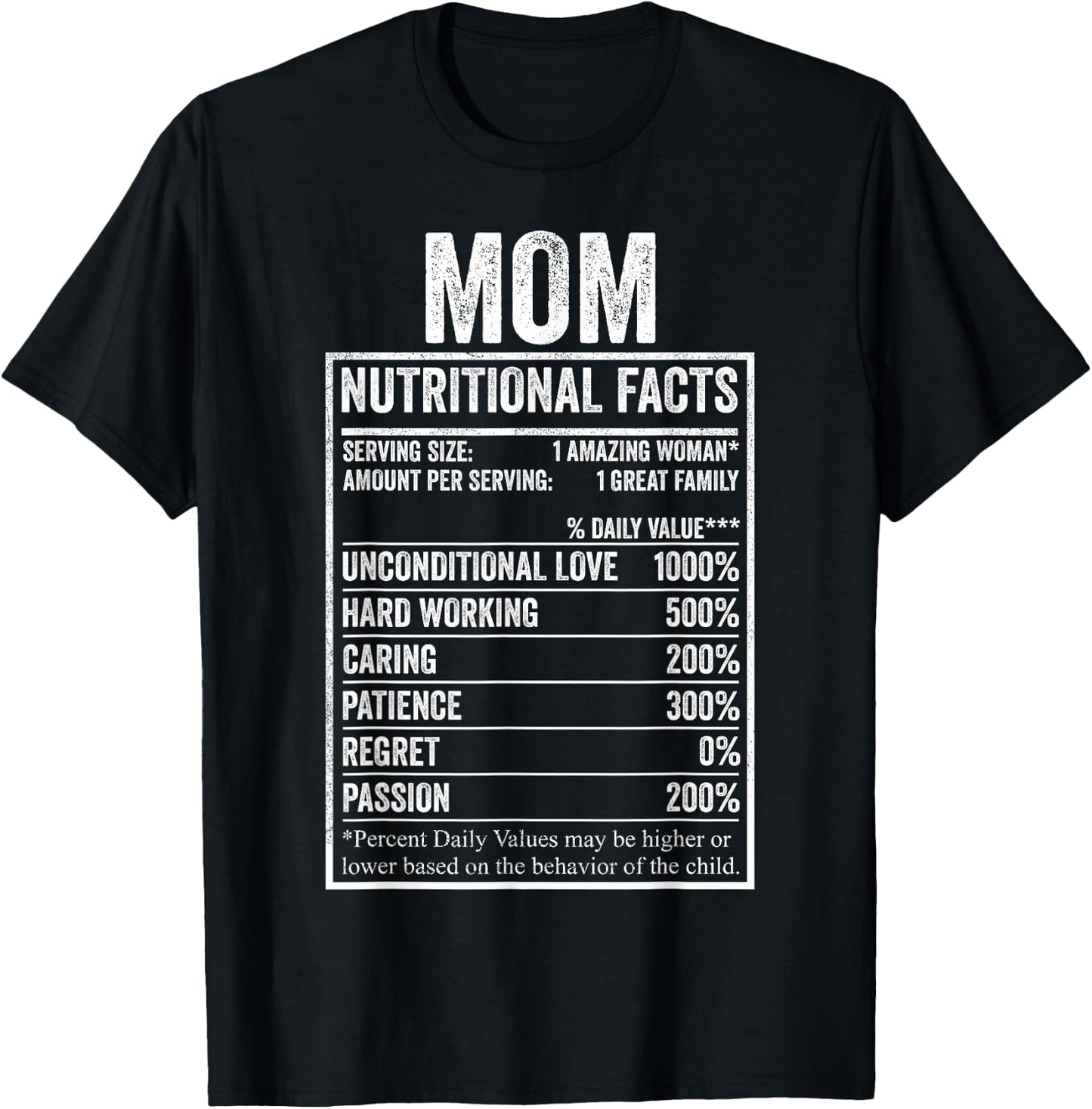 Mom Nutritional Facts Shirt, Funny Women Nutrition T-Shirt - T-Shirt | Black