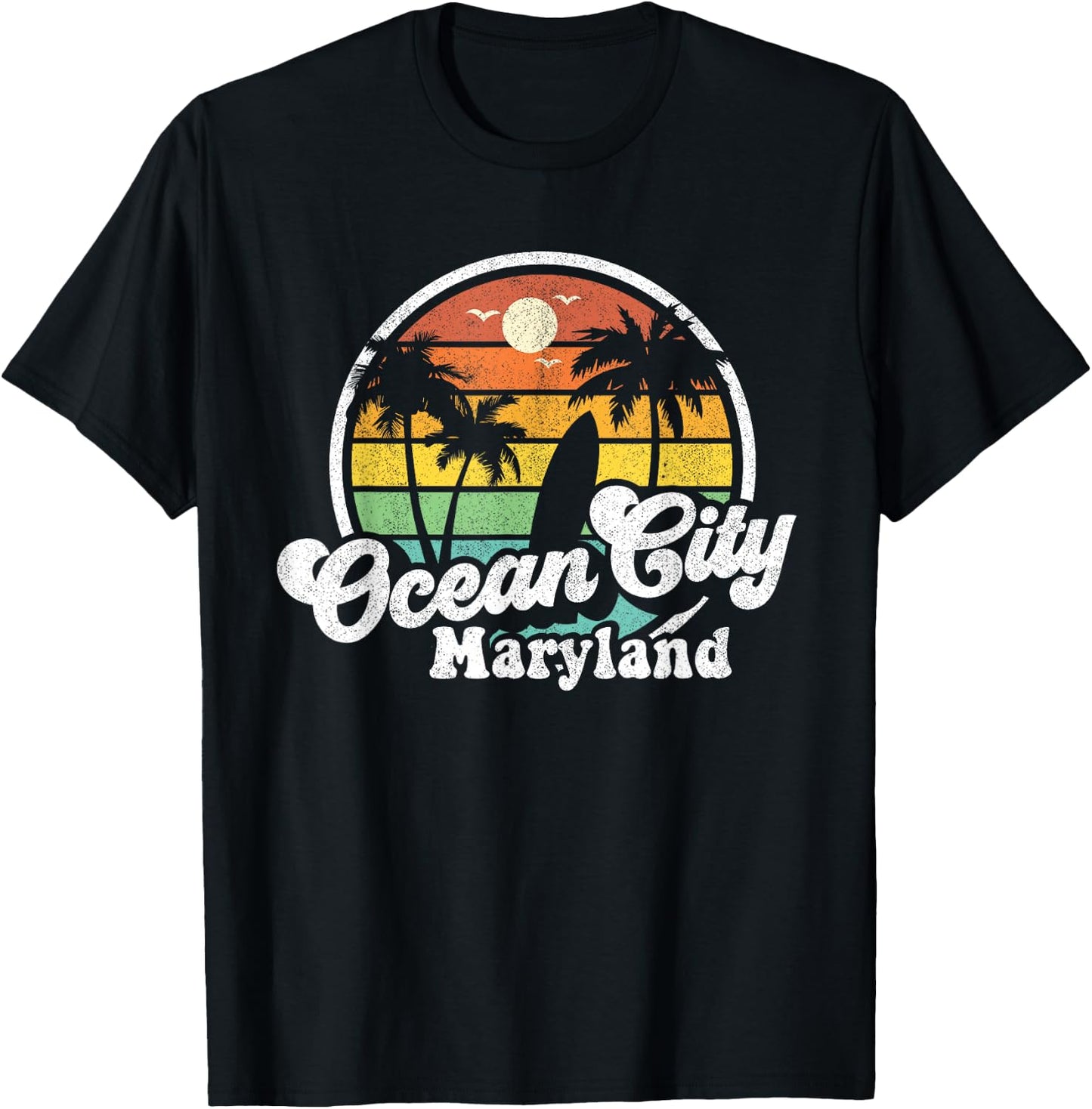 Ocean City Maryland Beach Vacation Retro Surfing Summer Gift T-Shirt - T-Shirt | Black