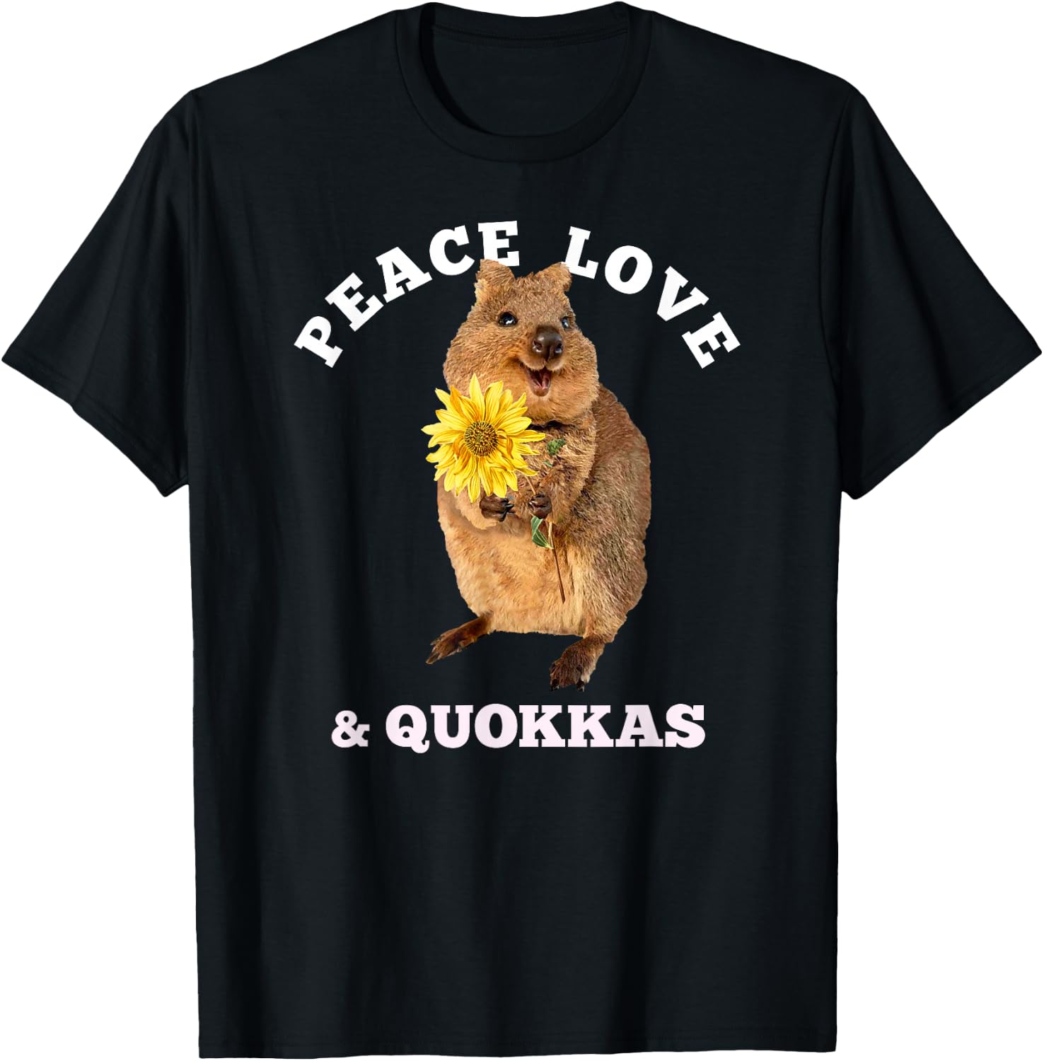 Cute kawaii quokka peace love sunflower T-Shirt - T-Shirt | Black