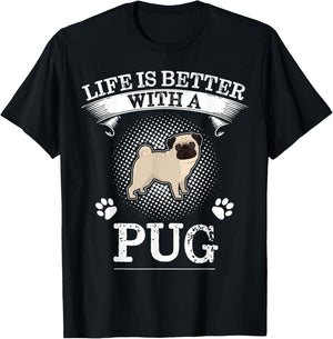 Life Is Better With A Pug Shirt Cute Dog Lover Gift Men Women Kids T-Shirt - T-Shirt | Black