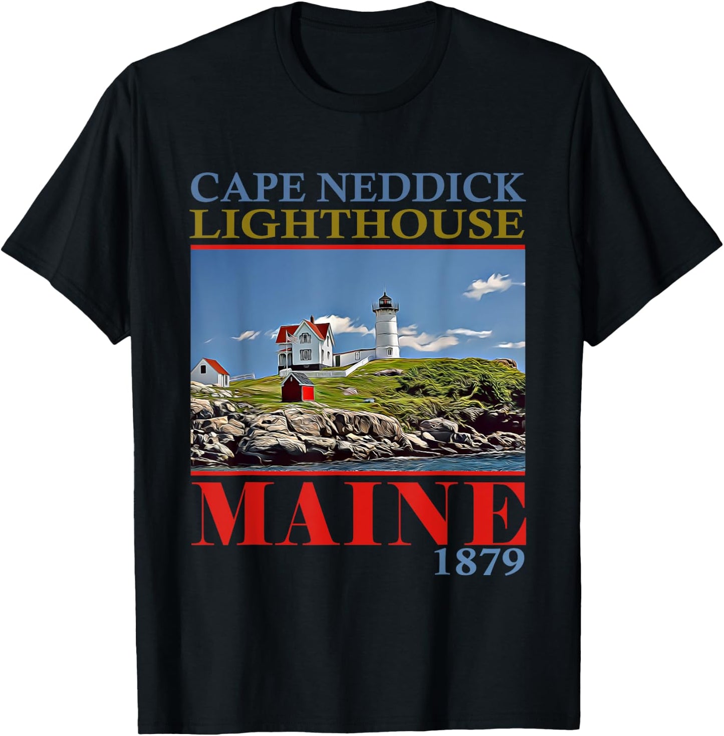 Cape Neddick Lighthouse Maine 1879 Design T-Shirt - T-Shirt | Black