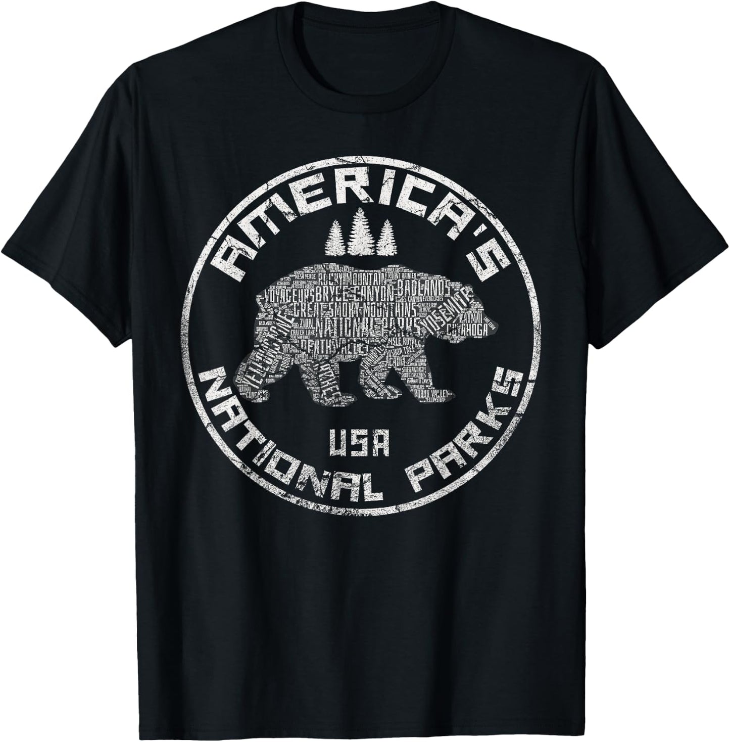 National Parks Bear Hiking Travel Camping Outdoors Retro USA T-Shirt - T-Shirt | Black
