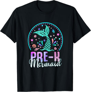 Pre Kinder Mermaid Teacher Students Girls Back To School Kid T-Shirt - T-Shirt | Black