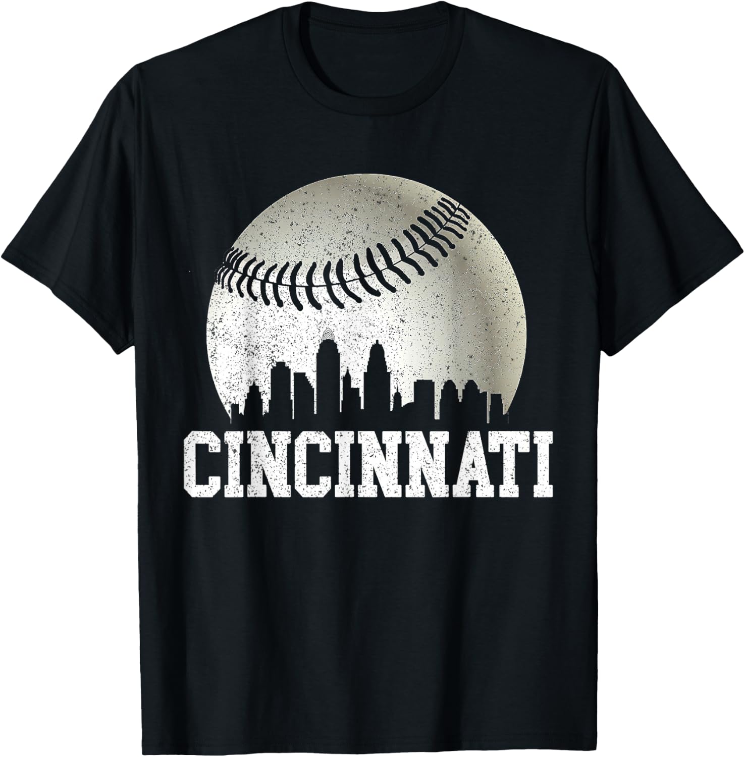 Cincinnati Vintage Baseball Distressed Gameday Retro T-Shirt - T-Shirt | Black