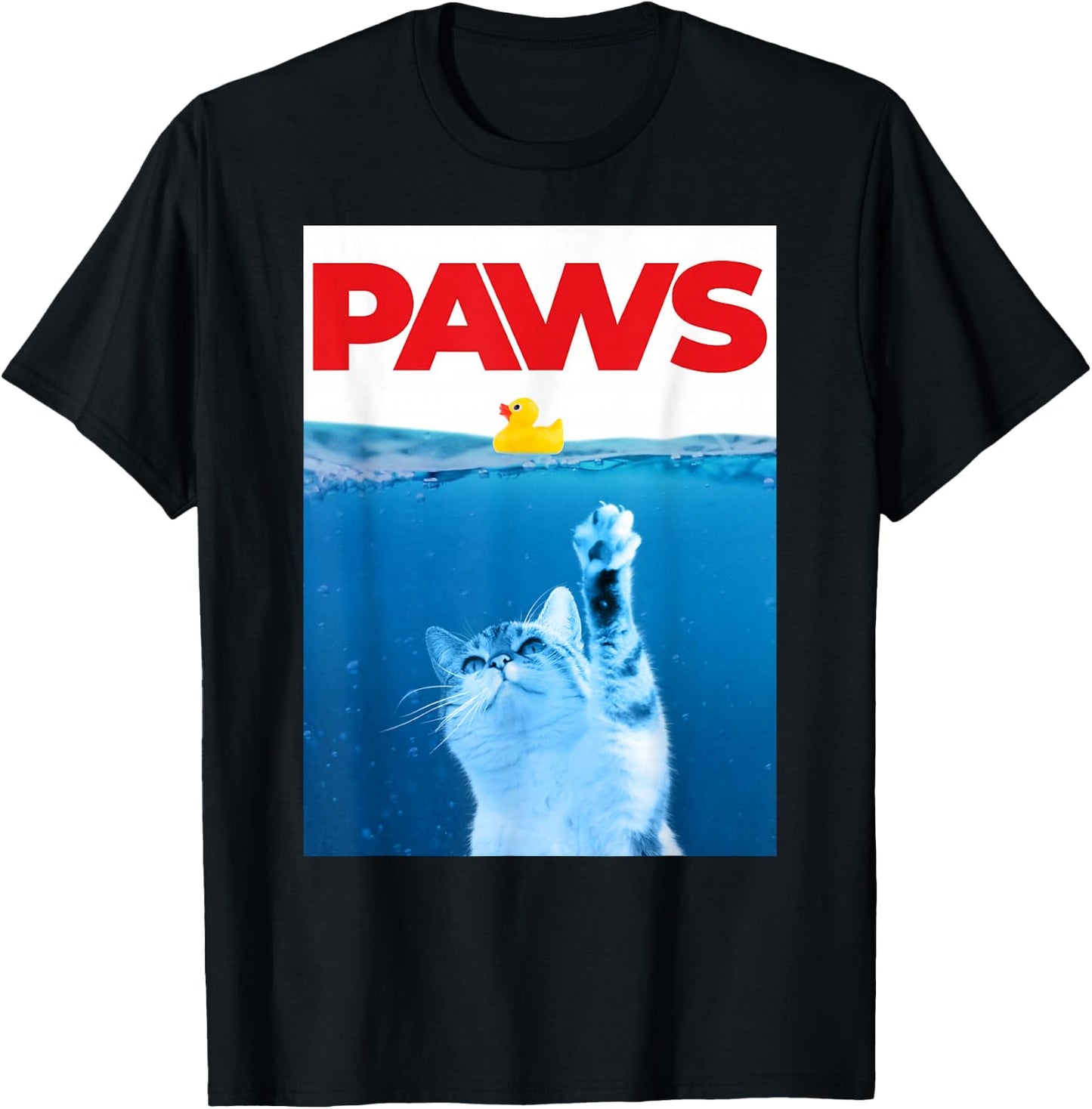 PAWS Cat Yellow Rubber Duck Paws Parody Funny Cat Lover T-Shirt - T-Shirt | Black