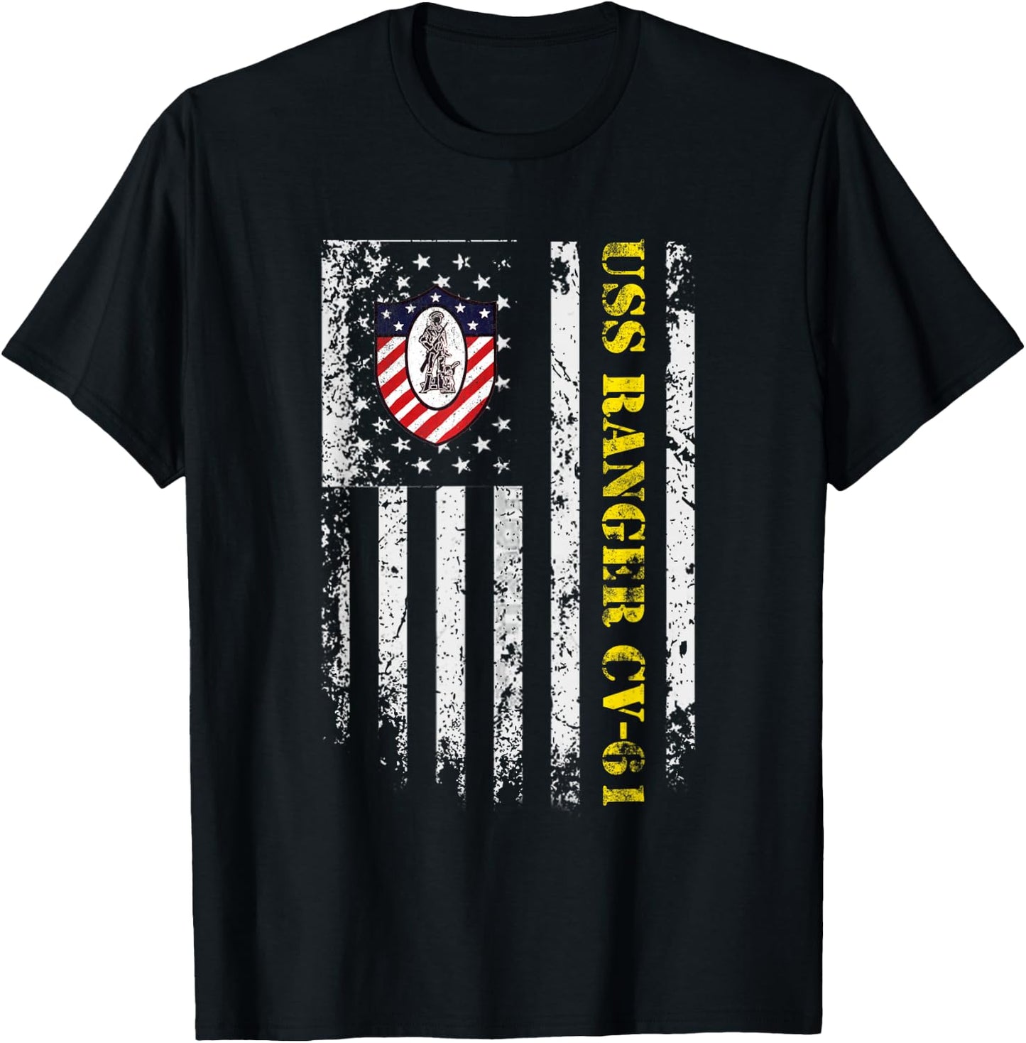 USS Ranger CV-61 Flag Veteran Shirt Patriotic Veterans Day T-Shirt - T-Shirt | Black