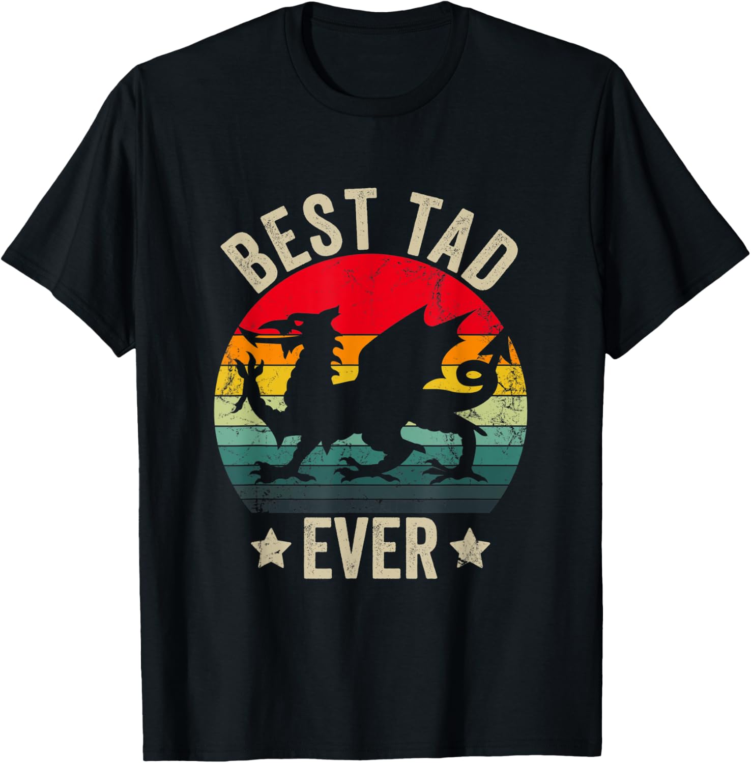 Welsh Fathers Day Wales Best Tad Ever Welsh Dragon T-Shirt - T-Shirt | Black