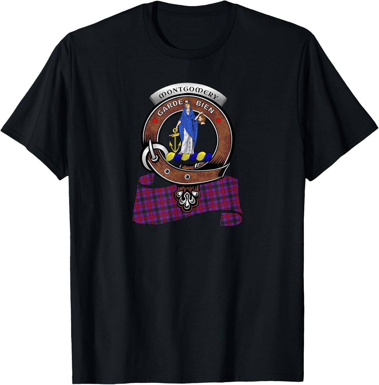 Montgomery Clan Badge & Tartan T-Shirt - T-Shirt | Black