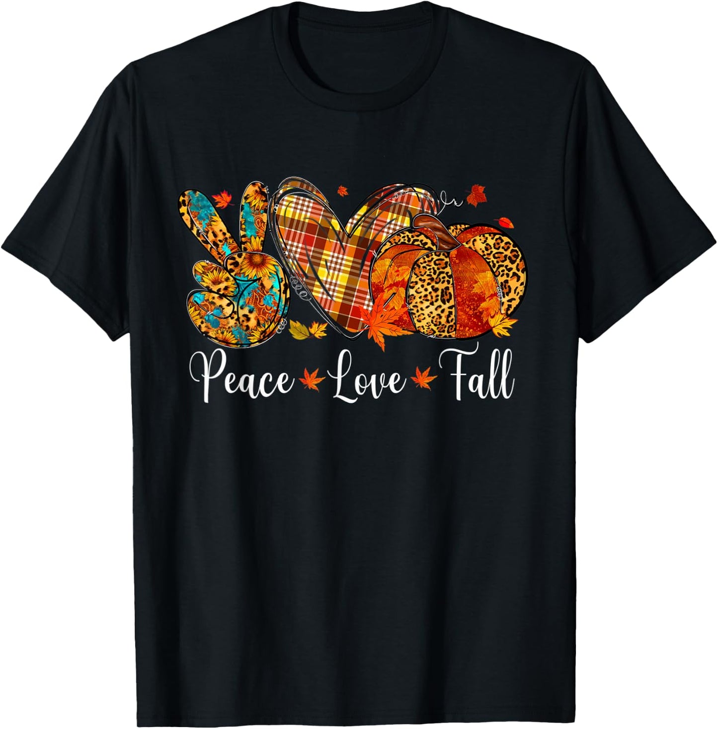Peace Love Fall Pumpkin Autum Happy Fall Thanksgiving T-Shirt - T-Shirt | Black