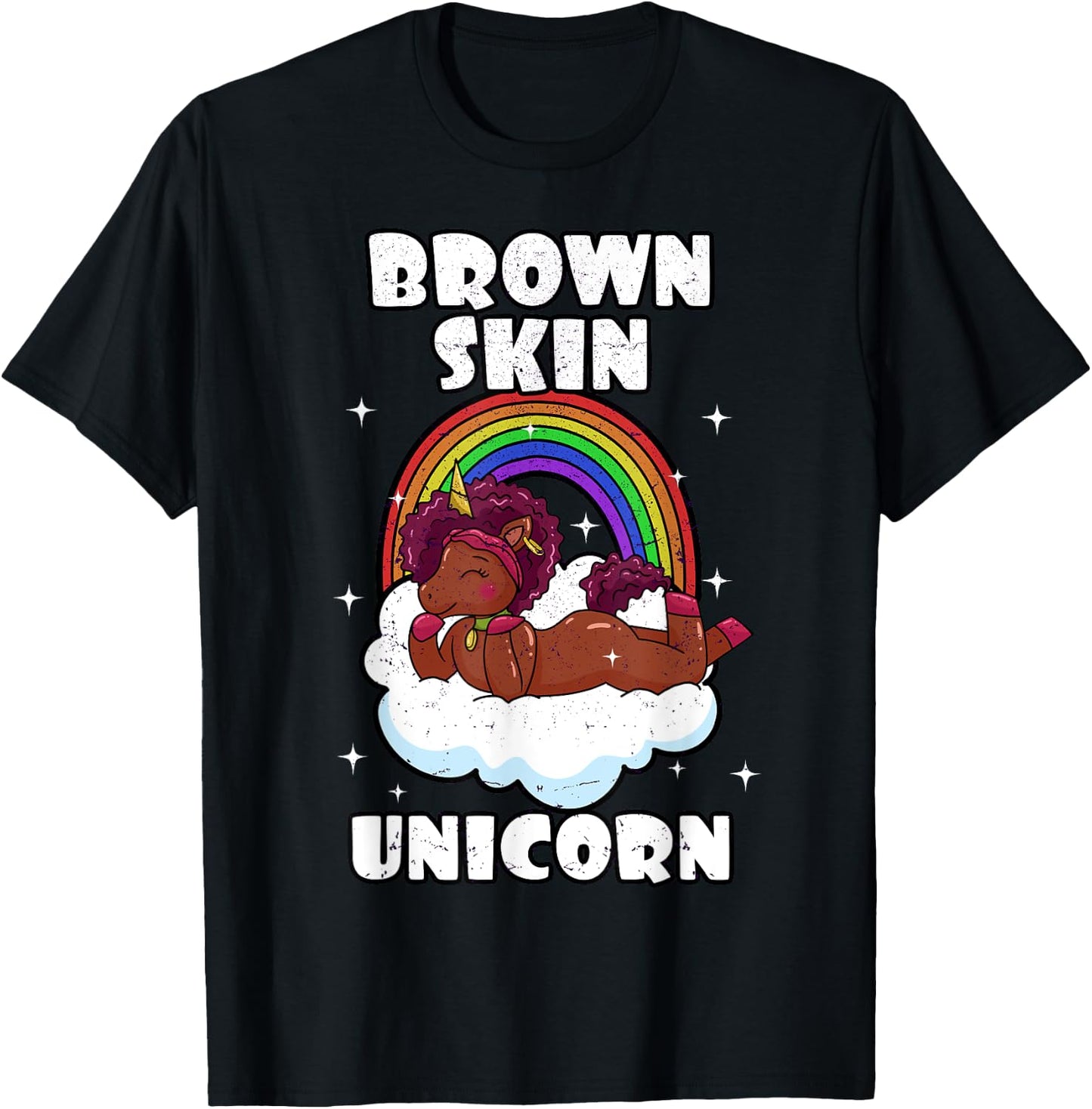 African American Black Woman Brown Skin Unicorn Afro T-Shirt - T-Shirt | Black