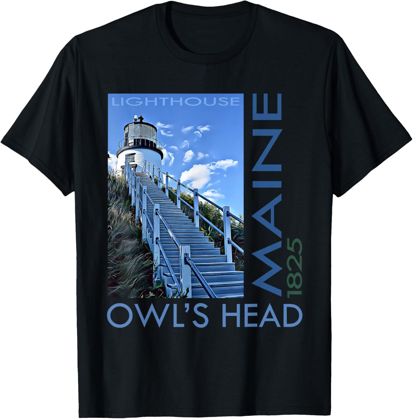 Owl's Head Lighthouse Maine 1825 Design T-Shirt - T-Shirt | Black