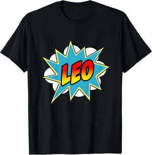 Kids Boys Leo Comic Book Superhero Name T-Shirt - T-Shirt | Black
