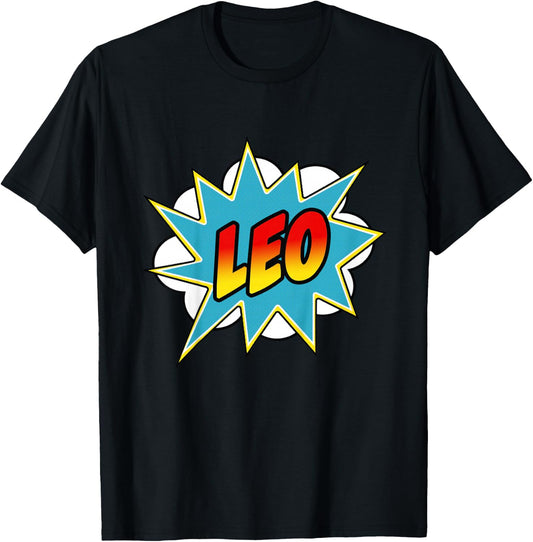 Kids Boys Leo Comic Book Superhero Name T-Shirt - T-Shirt | Black