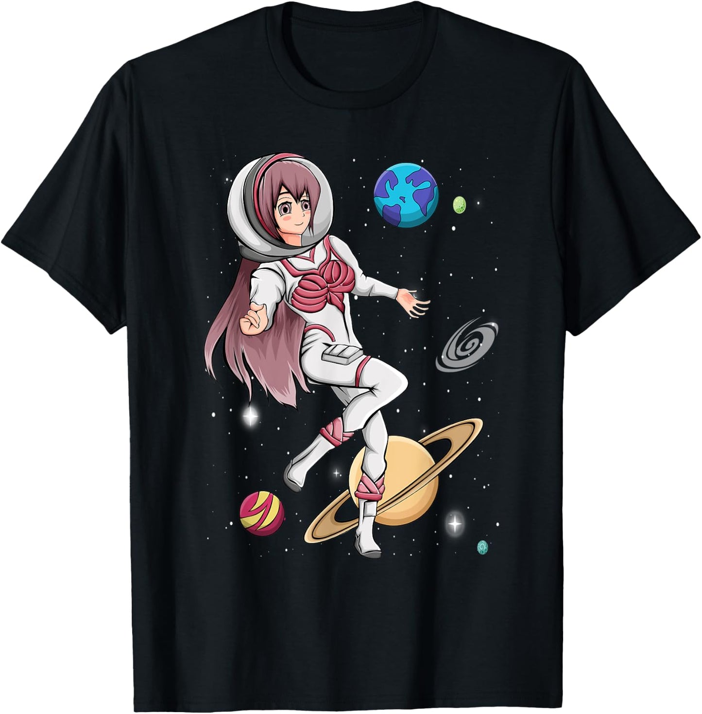 Astronaut, Amine Girl In Space T-Shirt - T-Shirt | Black