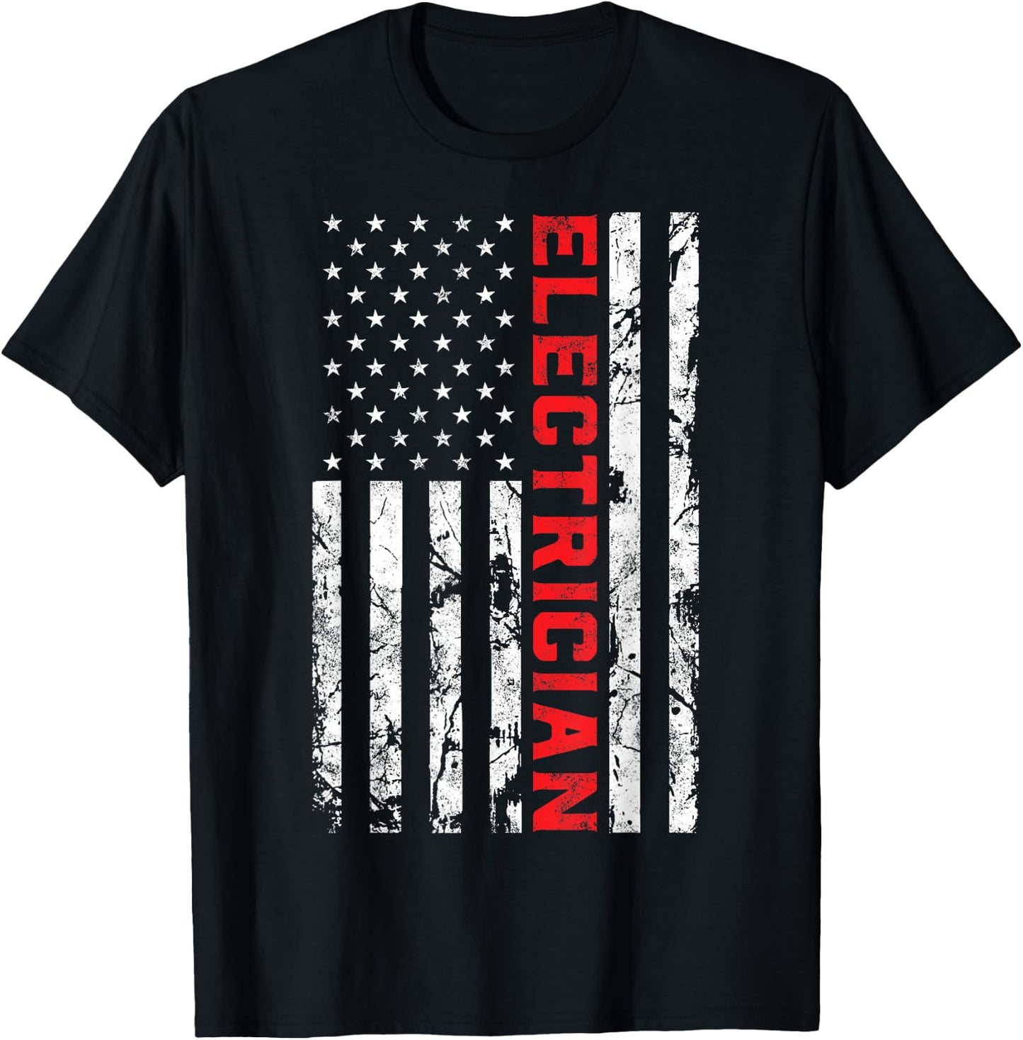 Electrician Patriotic American flag electrician father day T-Shirt - T-Shirt | Black