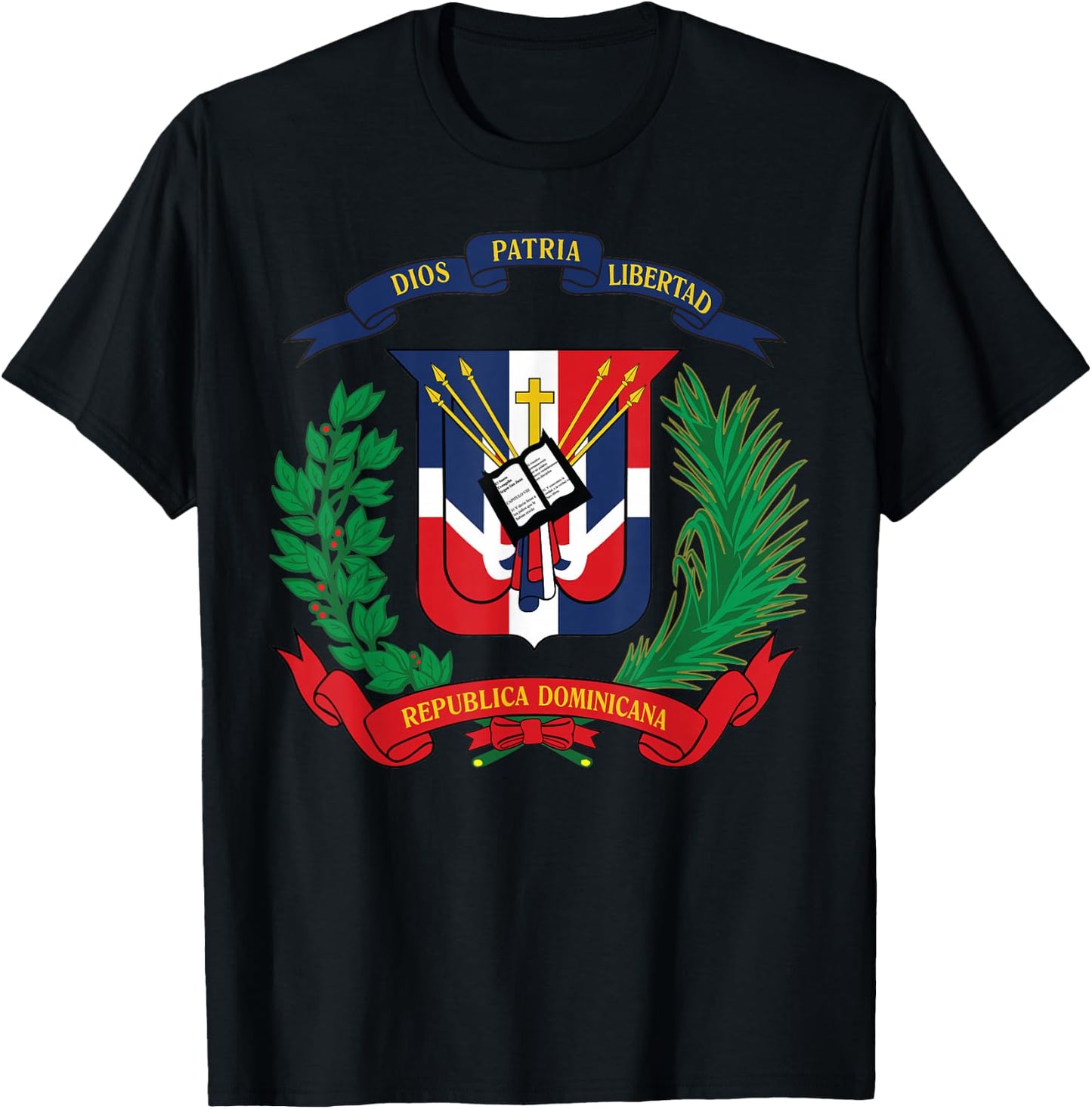 Dominican Republic National Emblem Flag T-Shirt - T-Shirt | Black