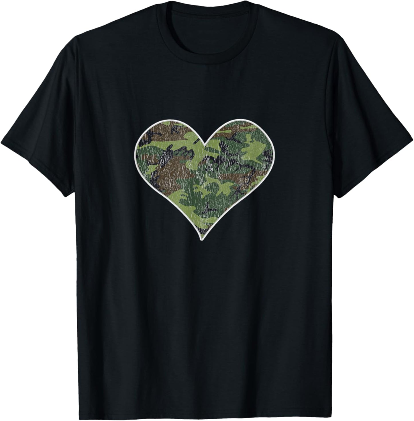 Camoflauge Heart Camo Camouflage Distressed T-Shirt - T-Shirt | Black