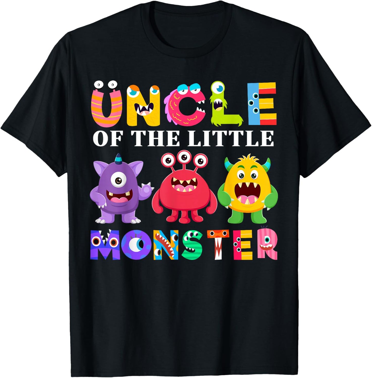 Uncle Of The Little Monster Birthday Party Family Monster T-Shirt - T-Shirt | Black