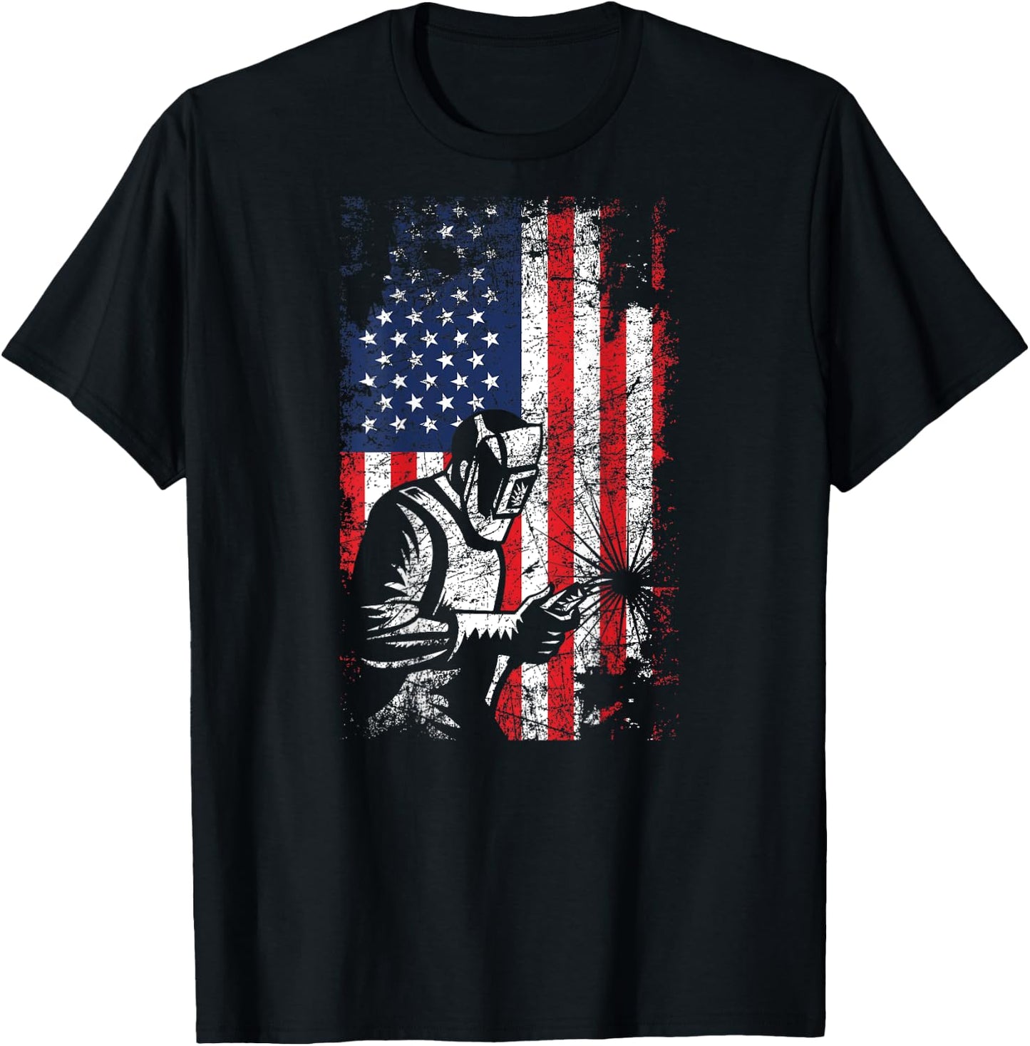Welding American Flag Welder Fathers Day Design On Back Women Kids Men T-Shirt - T-Shirt | Black