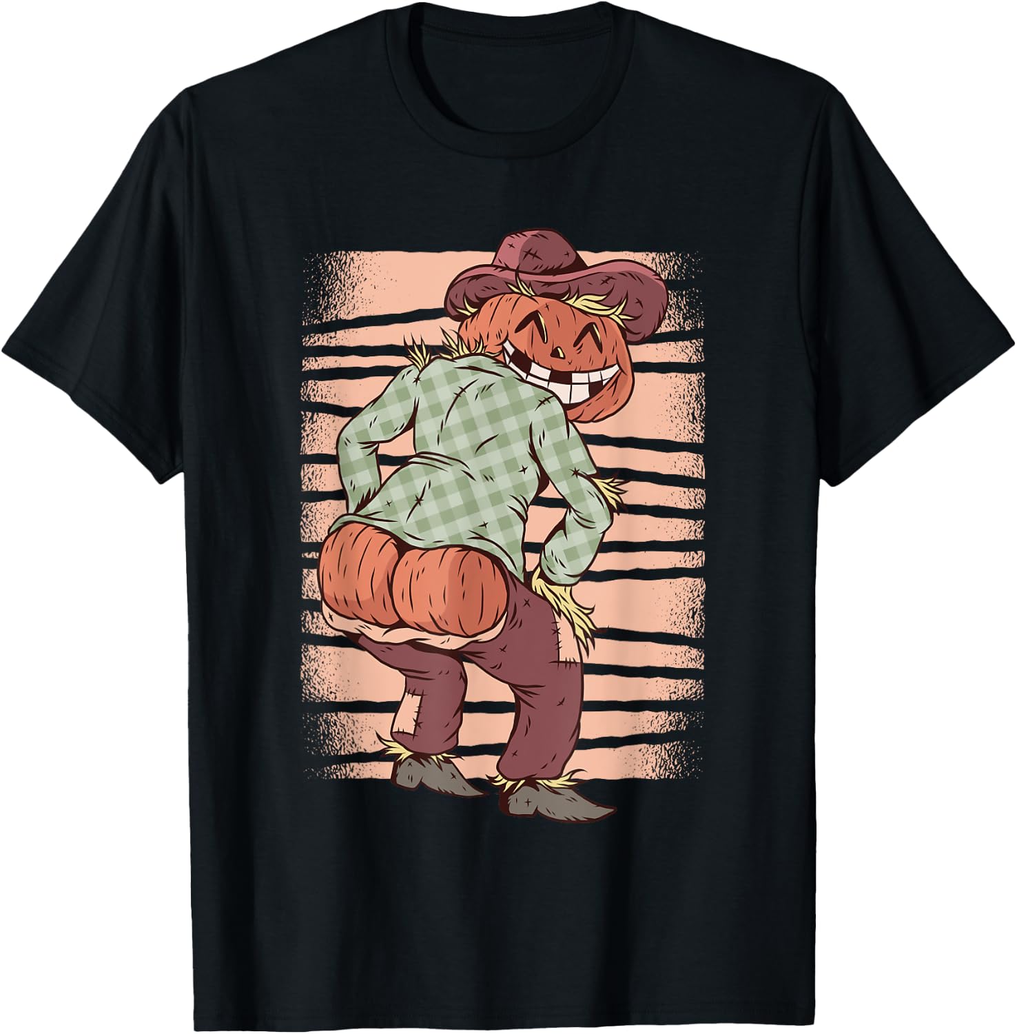 Pumpkin Scarecrow Mooning - Funny Halloween Party Costume T-Shirt - T-Shirt | Black