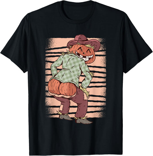 Pumpkin Scarecrow Mooning - Funny Halloween Party Costume T-Shirt - T-Shirt | Black