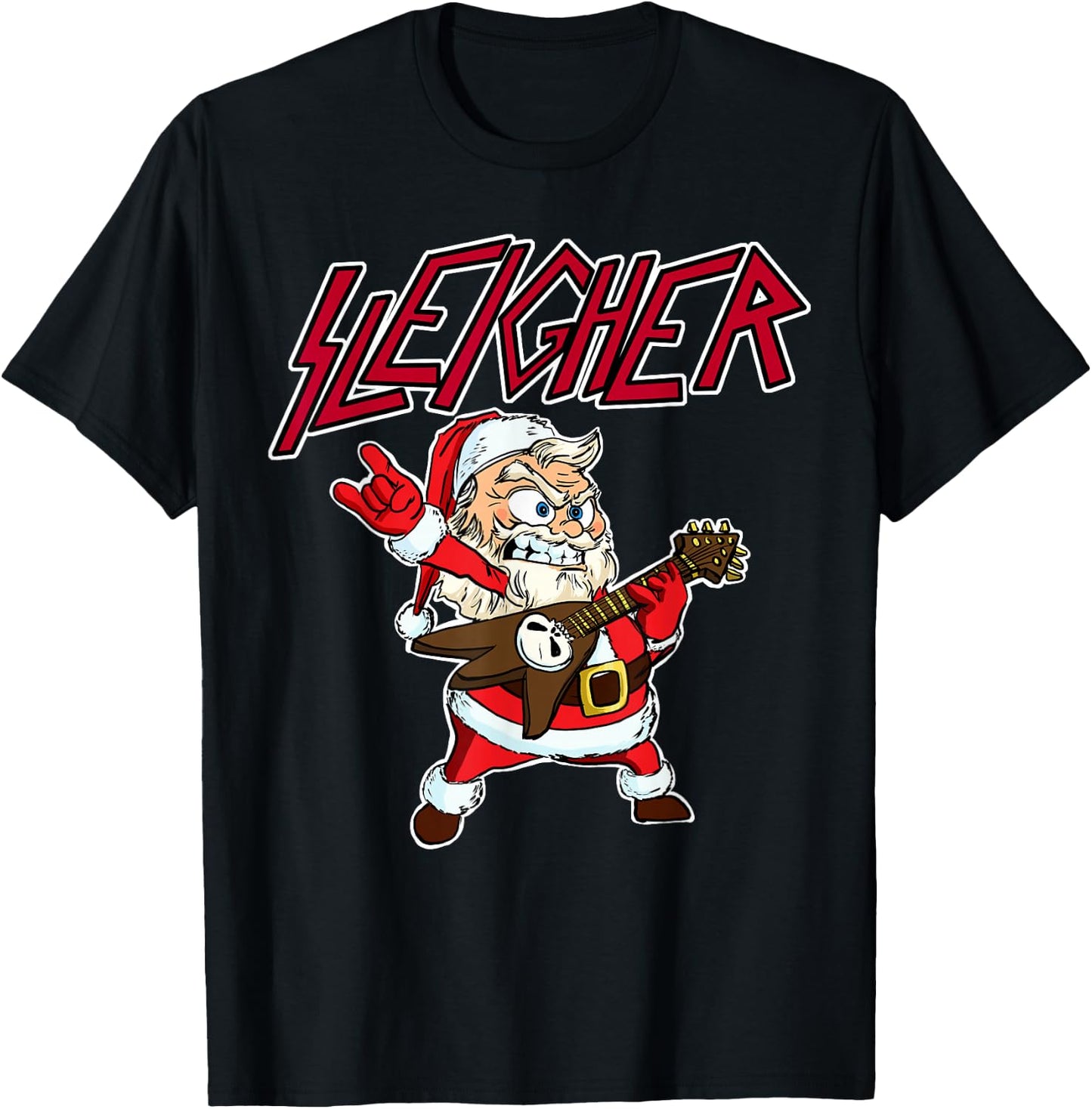Sleigher Santa Claus Metal Christmas funny Hail Santa T-Shirt - T-Shirt | Black