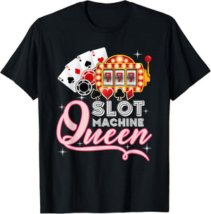 Lucky Slot Machine Queen Shirt - Funny Casino Gambling T-Shirt - T-Shirt | Black