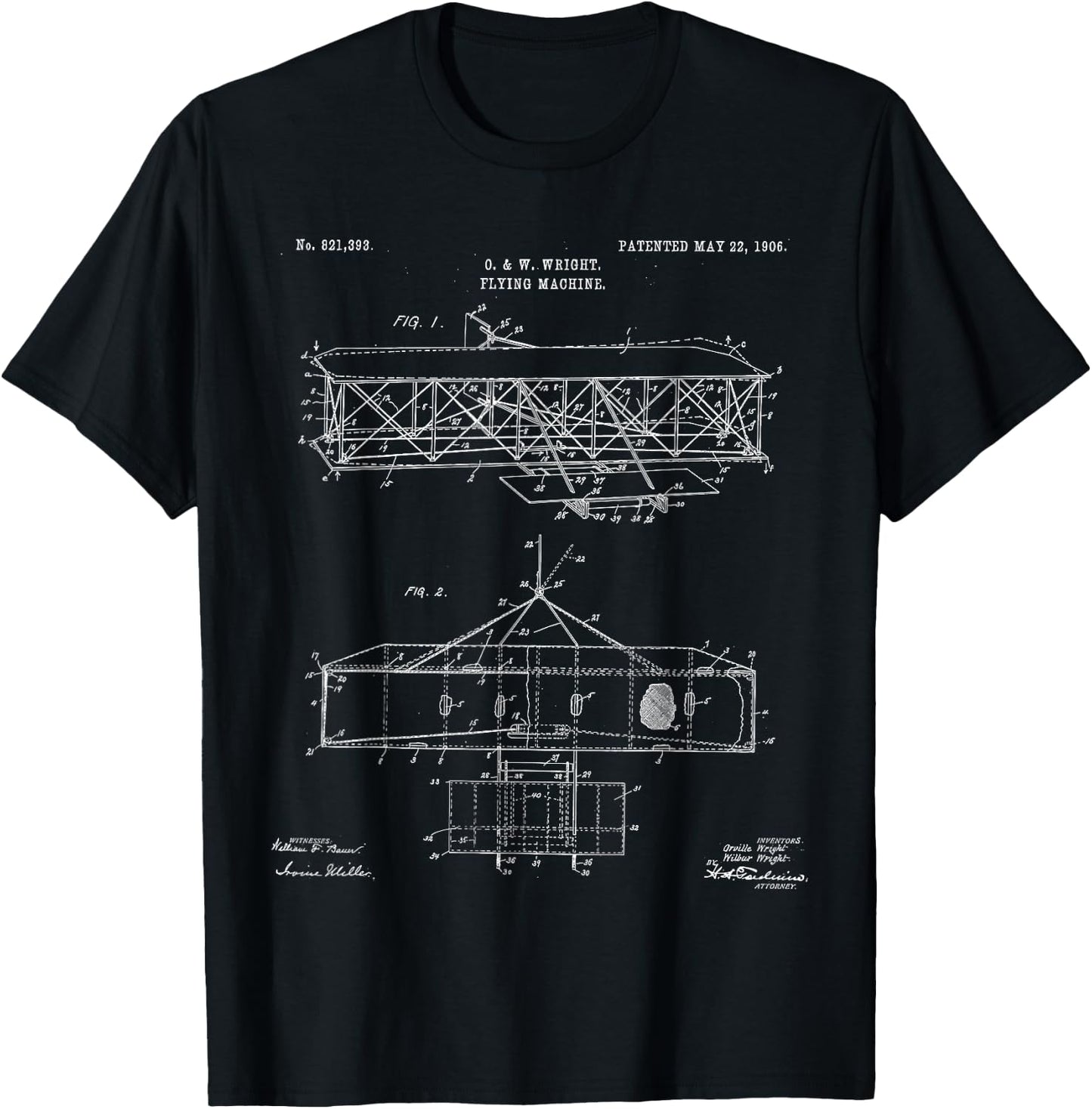 Wright Brothers Airplane Blueprint Wright Flyer T-Shirt - T-Shirt | Black