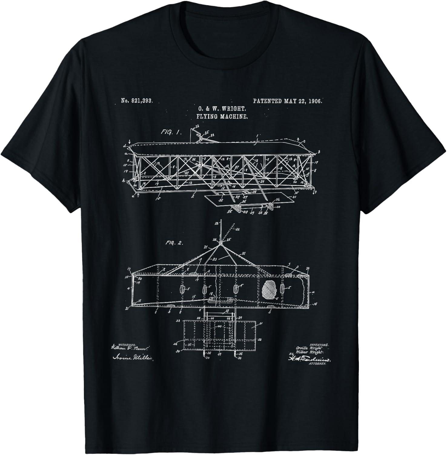 Wright Brothers Airplane Blueprint Wright Flyer T-Shirt - T-Shirt | Black