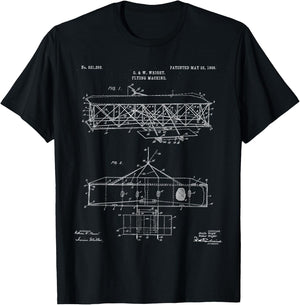 Wright Brothers Airplane Blueprint Wright Flyer T-Shirt - T-Shirt | Black