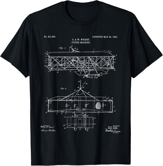 Wright Brothers Airplane Blueprint Wright Flyer T-Shirt - T-Shirt | Black