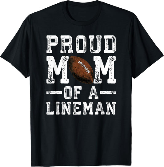 Women's Proud Mom of A Lineman Football T-Shirt - T-Shirt | Black