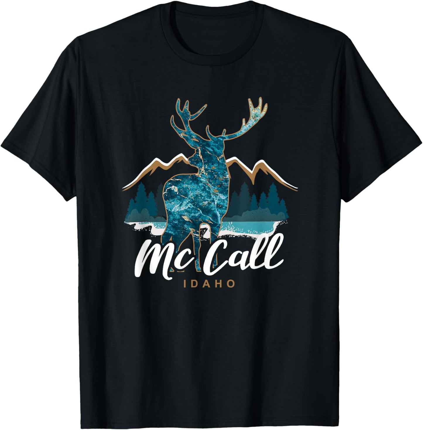 McCall Idaho ID USA Elk Mountains Payette Lake Resort Town T-Shirt - T-Shirt | Black