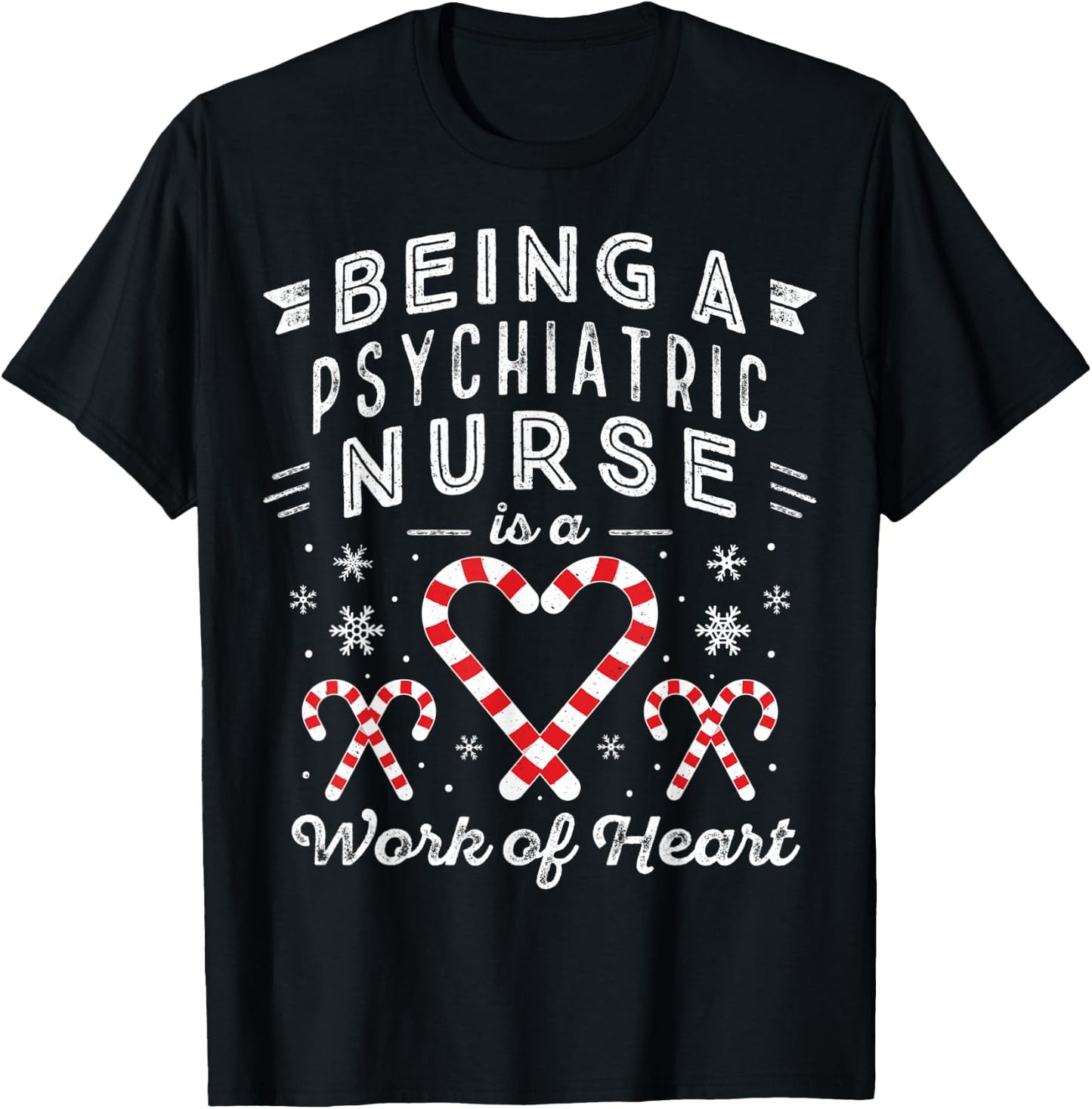 Christmas Candy Cane Heart Men Women PMHNP Psychiatric Nurse T-Shirt - T-Shirt | Black