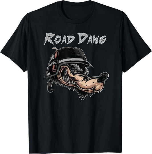 Road Dog Motorcycle Bike Wolf Comic Biker Helmet Cartoon Women Kids T-Shirt - T-Shirt | Black
