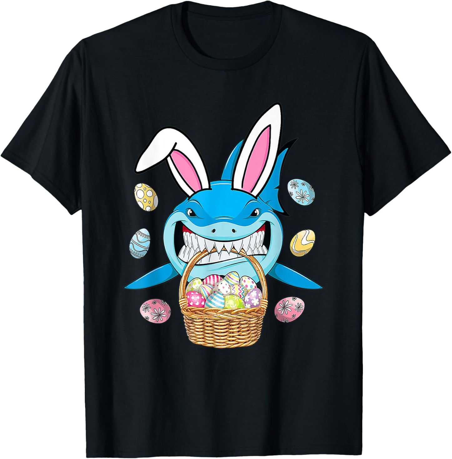Cute Bunny Shark Easter Shirt For Boys Girls Easter Eggs Hun T-Shirt - T-Shirt | Black