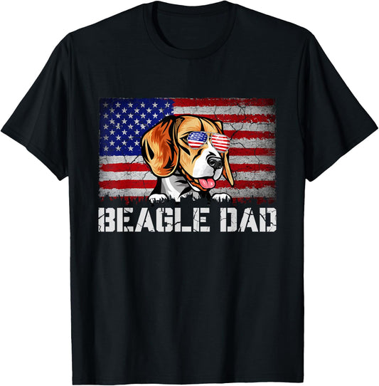 Patriotic Beagle Dad American Flag 4th Of July Men T-Shirt - T-Shirt | Black
