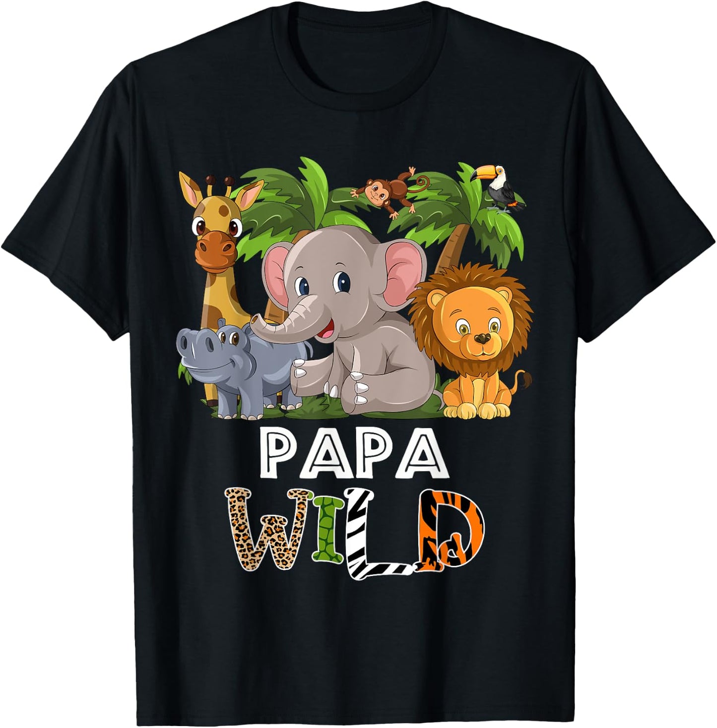 Papa Wild Zoo Theme Birthday Safari Jungle Matching Party T-Shirt - T-Shirt | Black