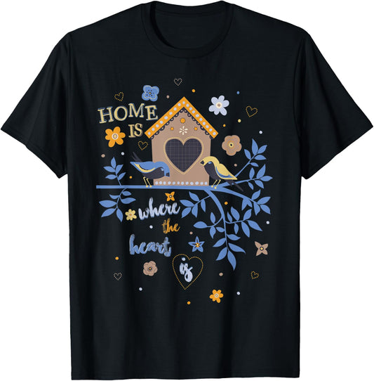 Home is Where The Heart is Vintage Art Graphic Women Girls T-Shirt - T-Shirt | Black